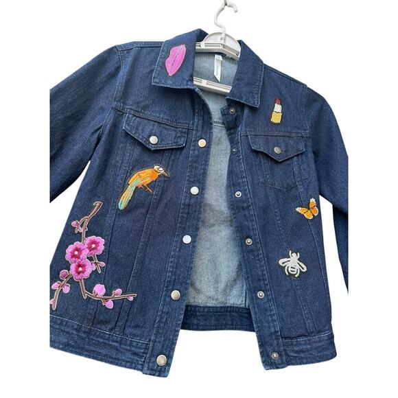 Ny Collection Cotton Patched Denim Jacket. Size M - Picture 1 of 4